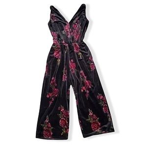 "Love On A Hanger" Floral Velvet Tank Jumpsuit Women's Small Pockets